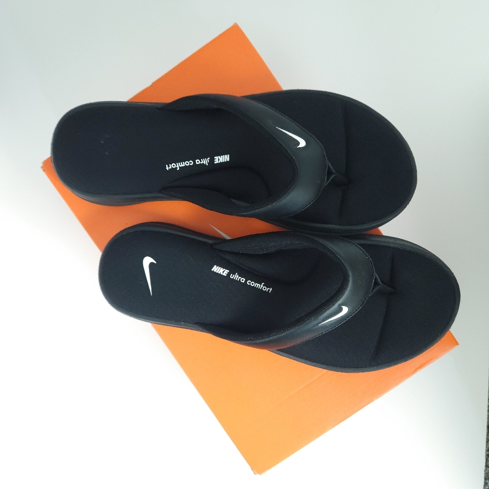 NIKE Ultra Comfort Flip Flops Sandles 7 Black With Box